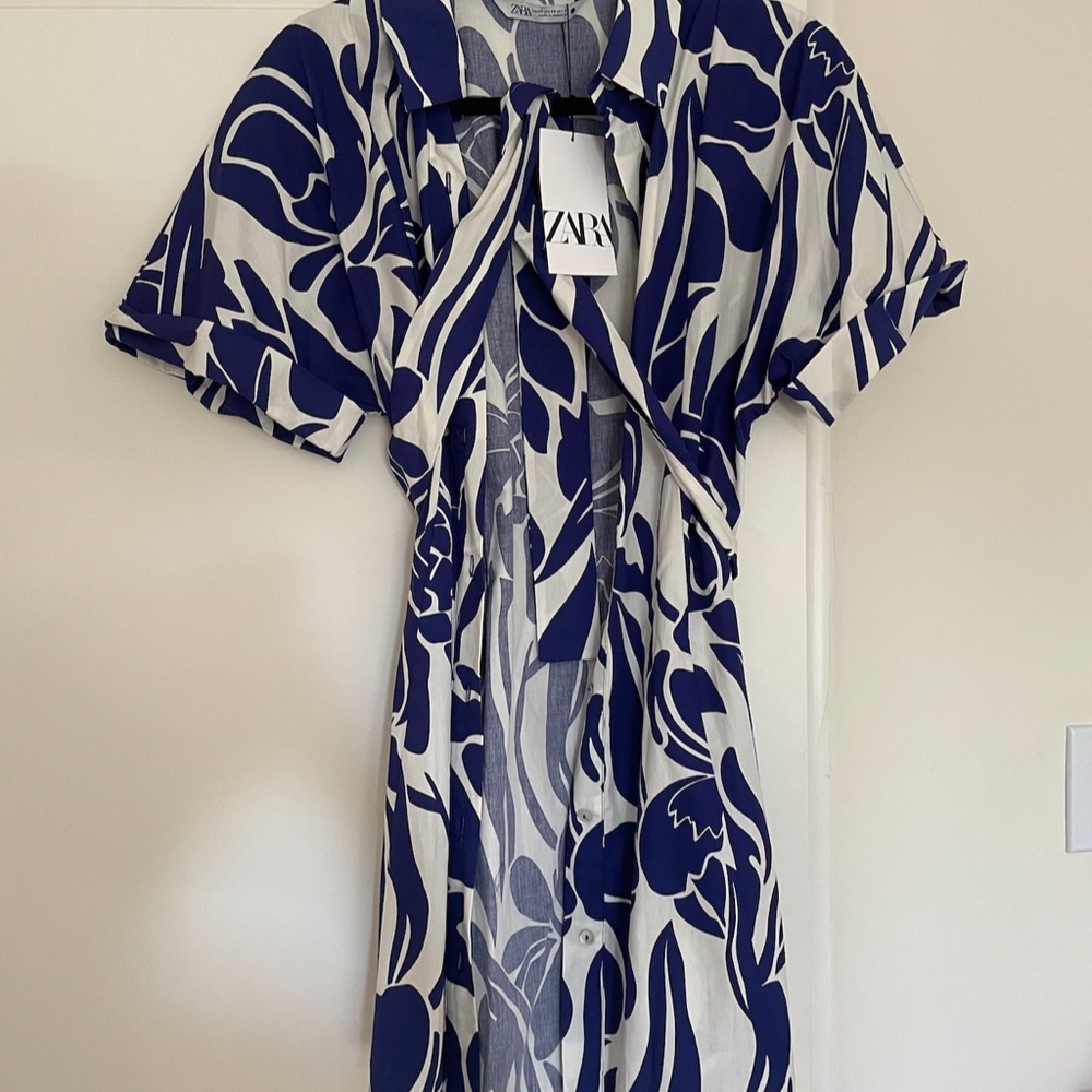 Zara Printed Shirt Dress in Ecru - XS NWT - Picture 4 of 4